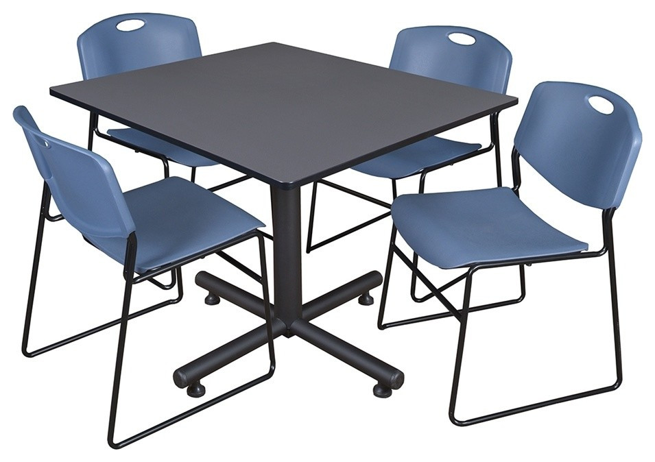 Kobe 42 quotSquare Breakroom Table  Cherry and 4 Zeng Stack Chairs  Black   Contemporary   Coffee Tables   by BisonOffice  Houzz