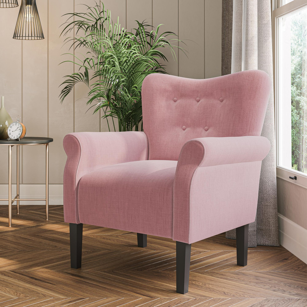 High Wingback Linen Armchair   Transitional   Armchairs And Accent Chairs   by OneBigOutlet  Houzz