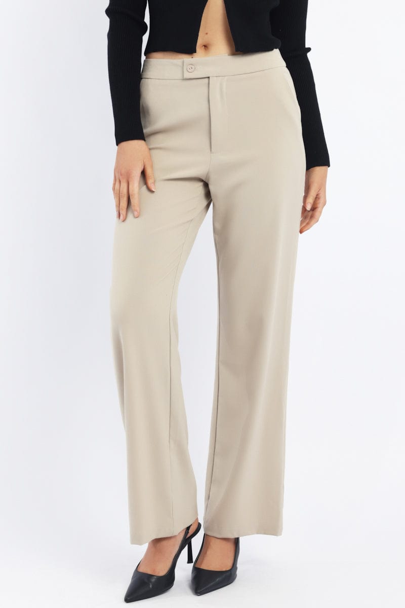 Beige Slim Pant Straight Fit