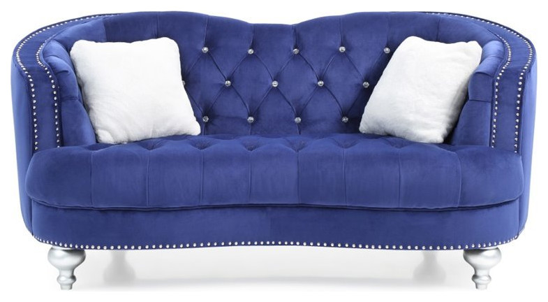 Glory Furniture Jewel Velvet Loveseat in Blue   Traditional   Loveseats   by Homesquare  Houzz