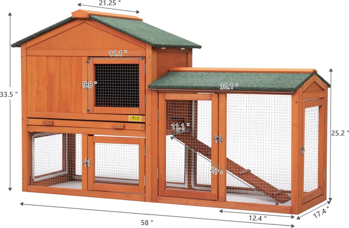 Coziwow by Jaxpety 2-Tier Outdoor Wooden Rabbit Hutch with Ramp