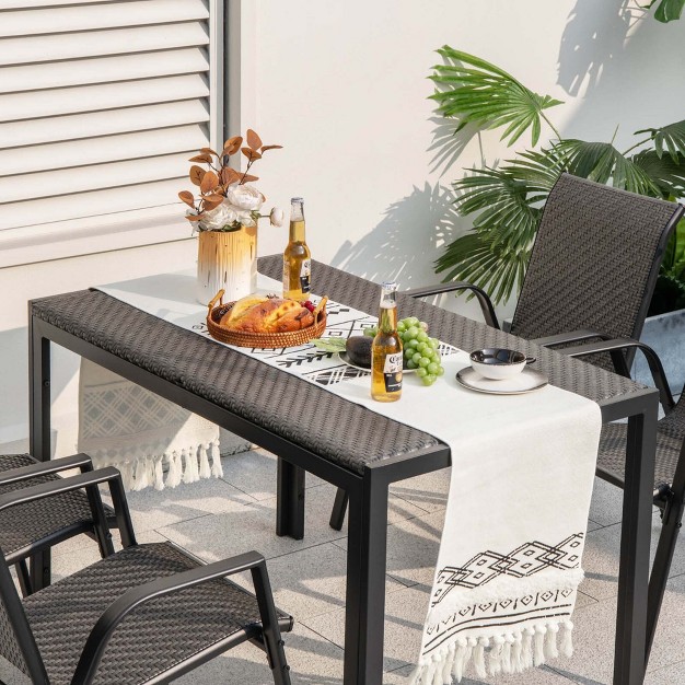 Costway Patio 48 Inch Wicker Dining Table For 6 Rectangular Table With Rattan Tabletop