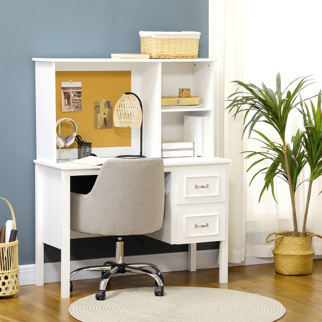 Homcom Computer Desk With Drawers amp Shelves Home Office Desk With Storage amp Corkboard Workstation Table With Cable Hole White