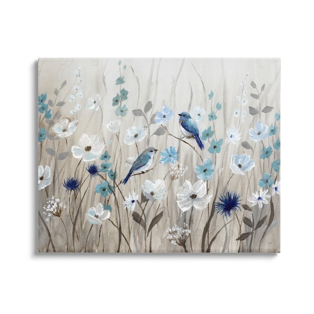 Stupell Birds In Meadow Blue Blossoms Gallery Wrapped Canvas Wall Art