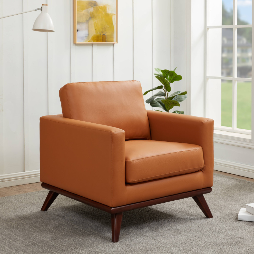 LeisureMod Chester Mid Century Modern Faux Leather Accent Arm Chair   Midcentury   Armchairs And Accent Chairs   by LeisureMod  Houzz