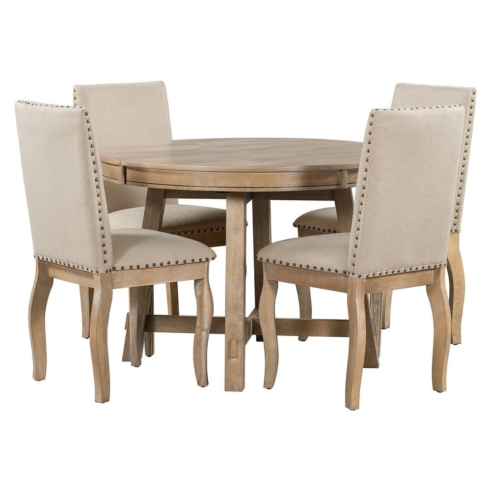 Expandable round dining table set for 4