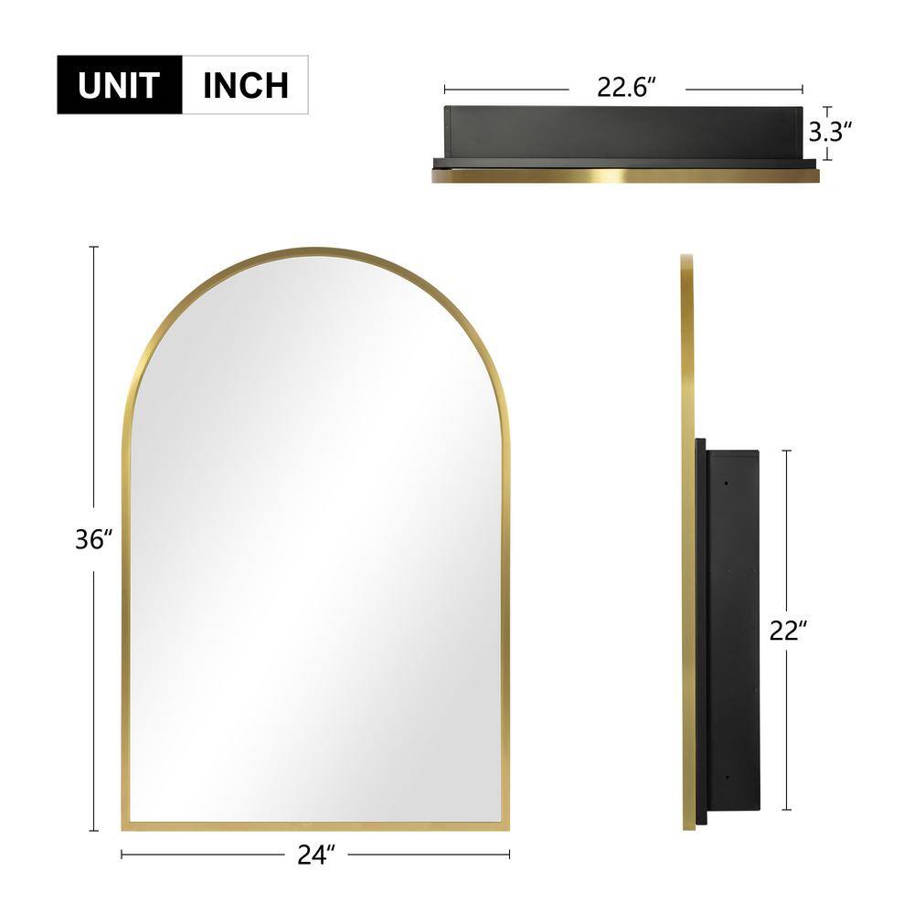 NEUTYPE 24 in. W x 36 in. H Arched Gold RecessedSurface Mount Medicine Cabinet with Mirror A-MR11003