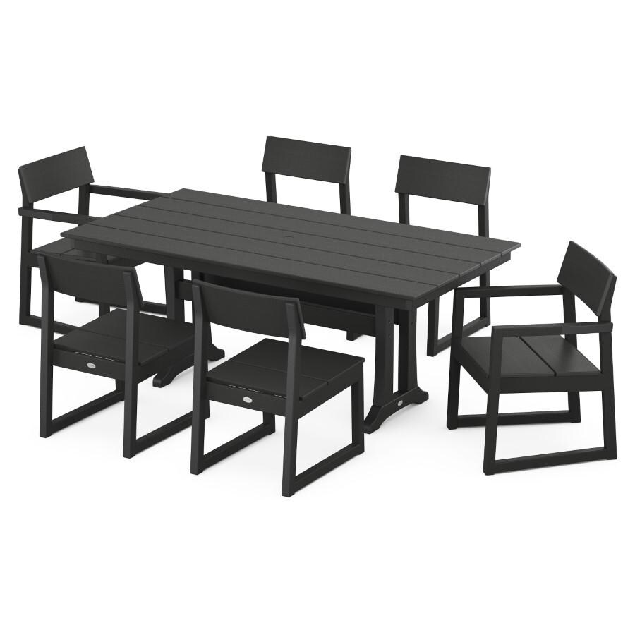 POLYWOOD EDGE 7-Piece Farmhouse Trestle Dining Set in Black