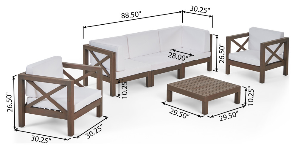 Morgan Outdoor 5 Seater Acacia Wood Sofa Chat Set   Transitional   Outdoor Lounge Sets   by GDFStudio  Houzz