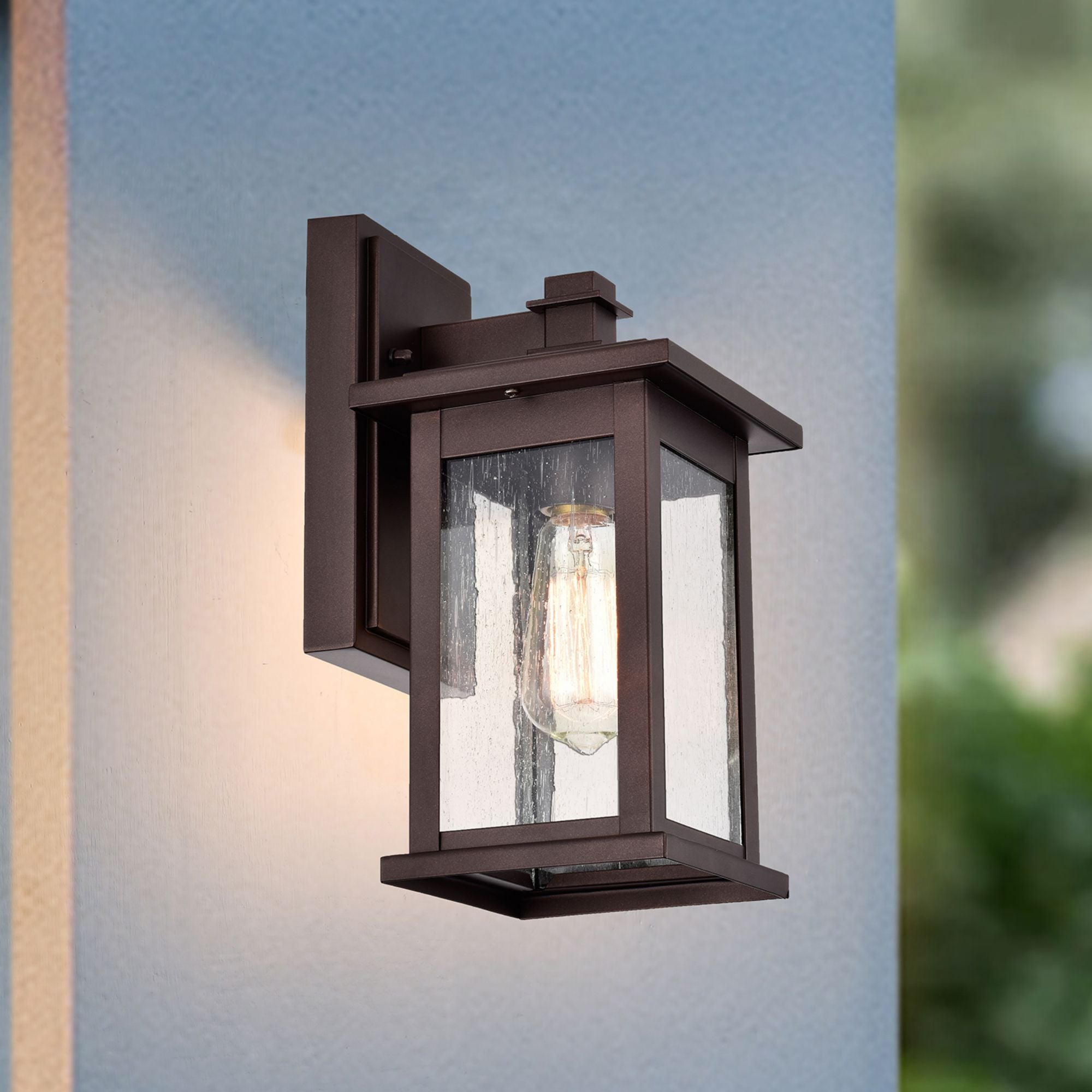 Oil Rubbed Bronze Outdoor Wall Light,Waterproof Outdoor Wall Lamps Porch Lights Wall Lantern, Wall Sconce with Seeded Glass Shade