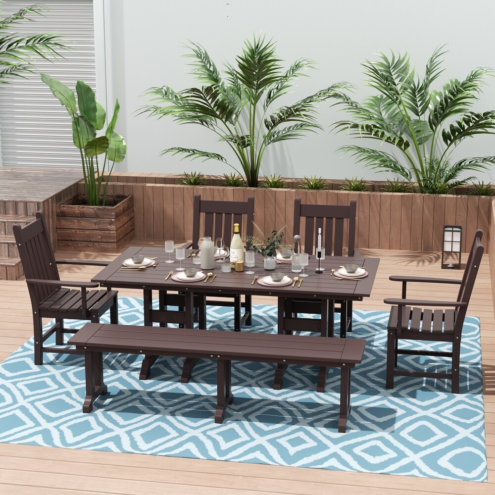 Laguna 6 Piece Rectangular Poly Eco Friendly  Weather Outdoor Dining Set with Armchair