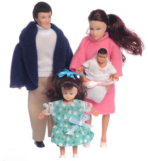 Dolls House Modern Brunette Family Of 4 People Mum Dad Daughter Baby 1:12 Scale