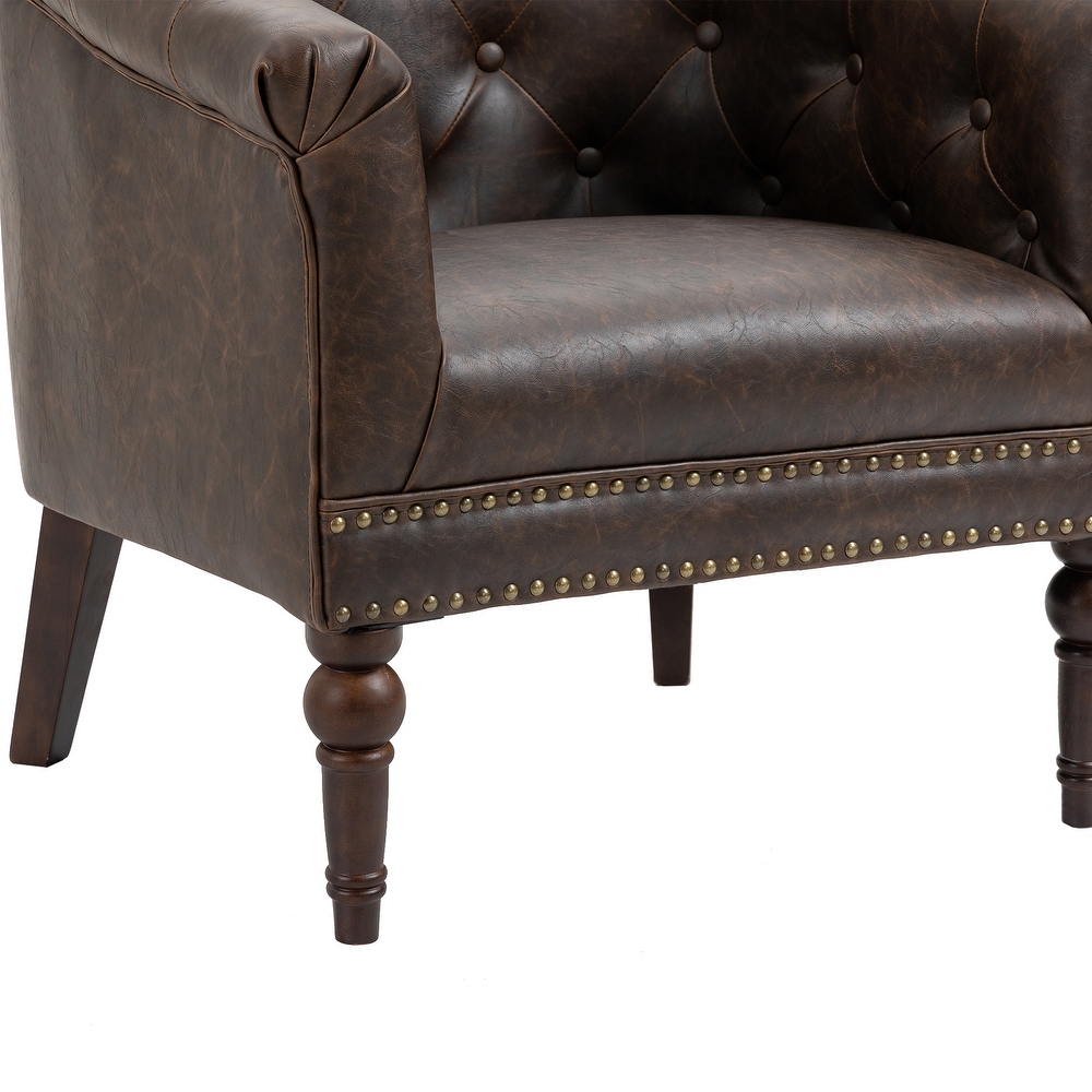 Contemporary PU Leather Tufted Barrel Accent Chair