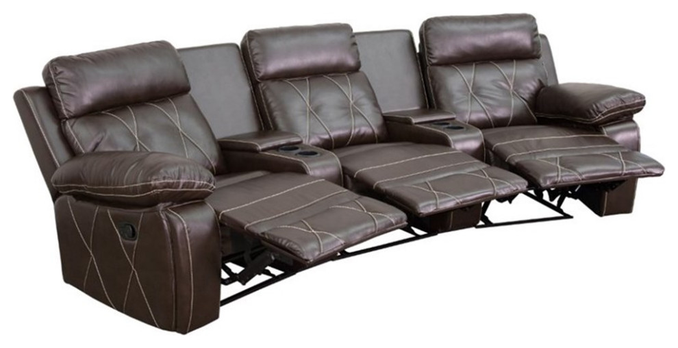 Flash Furniture 3 Seat Leather Reclining Home Theater Seating in Brown   Transitional   Theater Seating   by Homesquare  Houzz