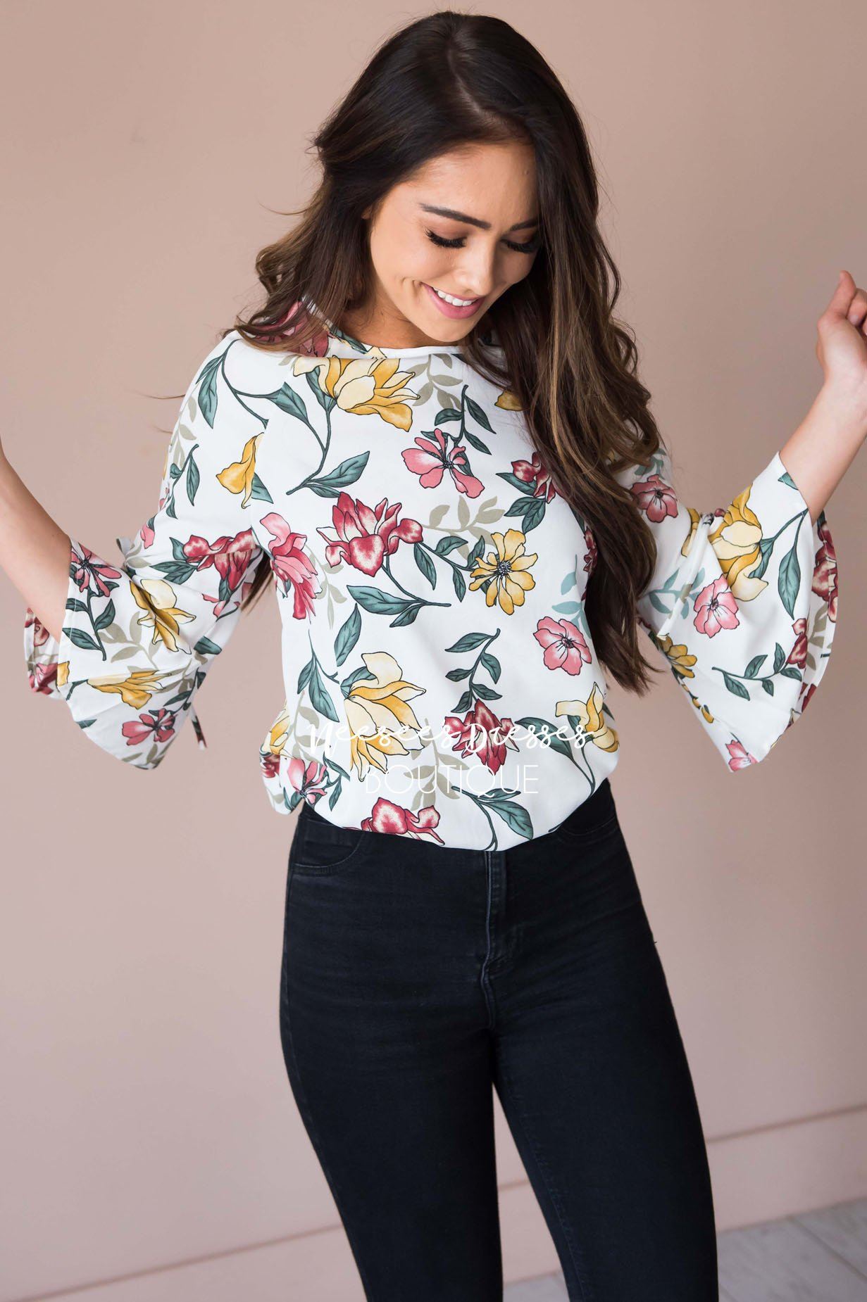 Falling For Floral Bell Sleeve Top