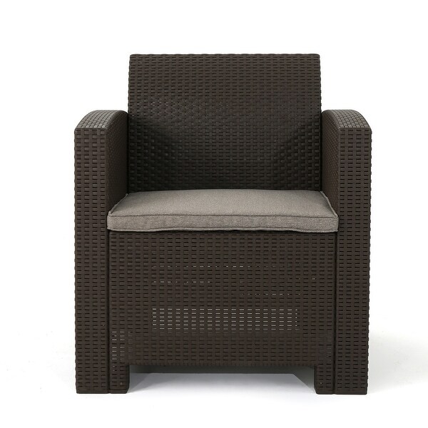 4Pcs Outdoor Faux Wicker Rattan Chat Set with Cushions and Table