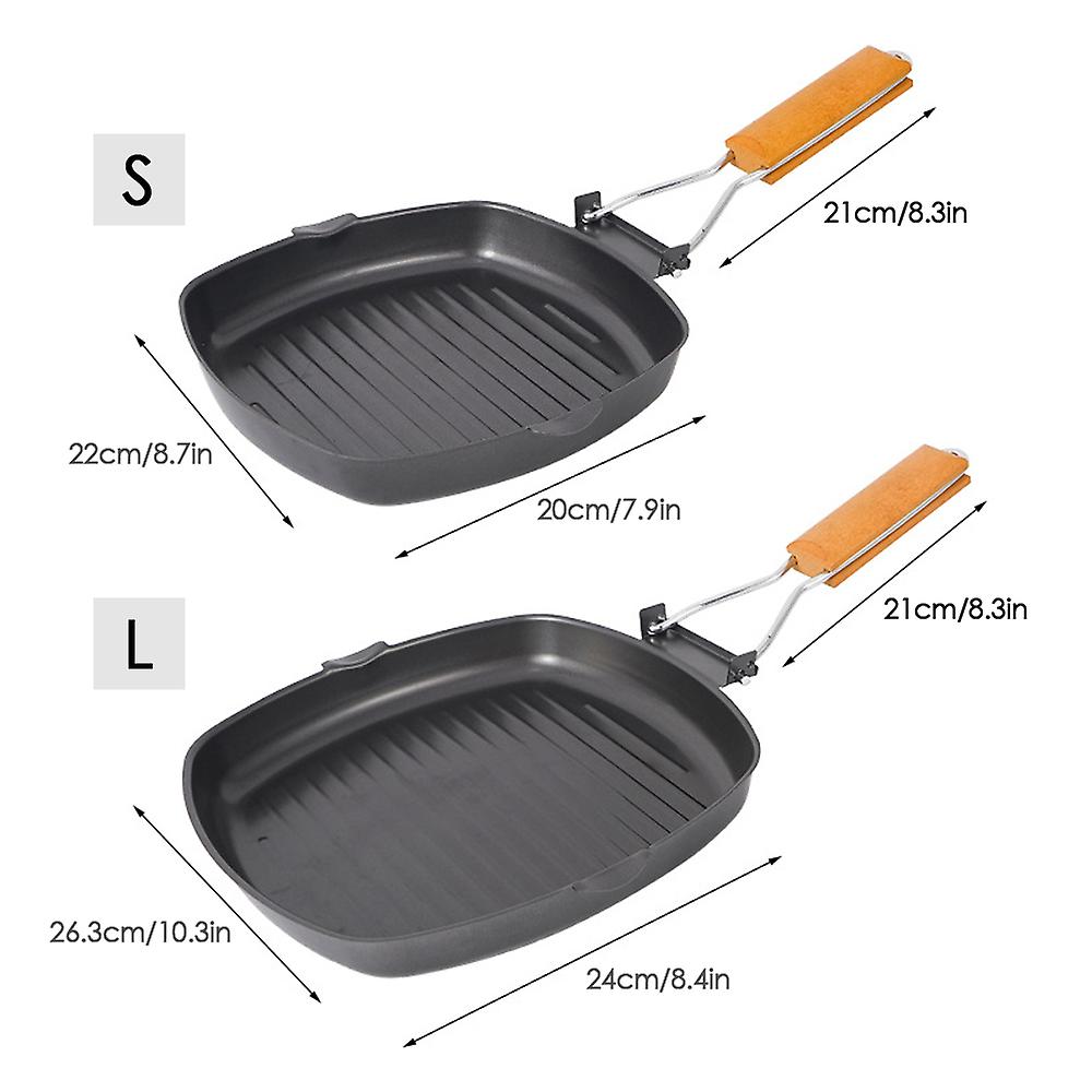 Outdoor Camping Frying Pan Ultralight Iron Steak Pot With Foldable Handle Cooking Tableware White