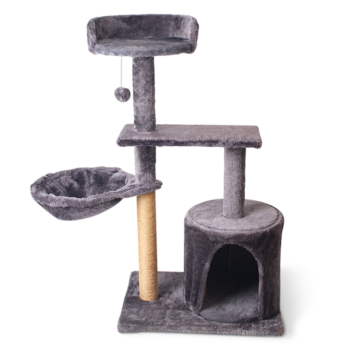 Vesteel Cat Tree, 34.6" Cat Tower Condo with Cozy Basket and Sisal Scratching Post for Indoor Cats Kitten, Gray