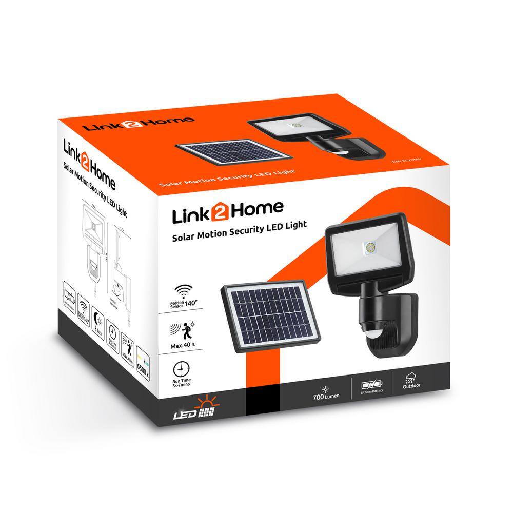 Link2Home 900 Lumen Motion Activated Solar Security Light - Integrated LED Flood Light Waterproof Dusk to Dawn Photocell Sensor EM-SL700B