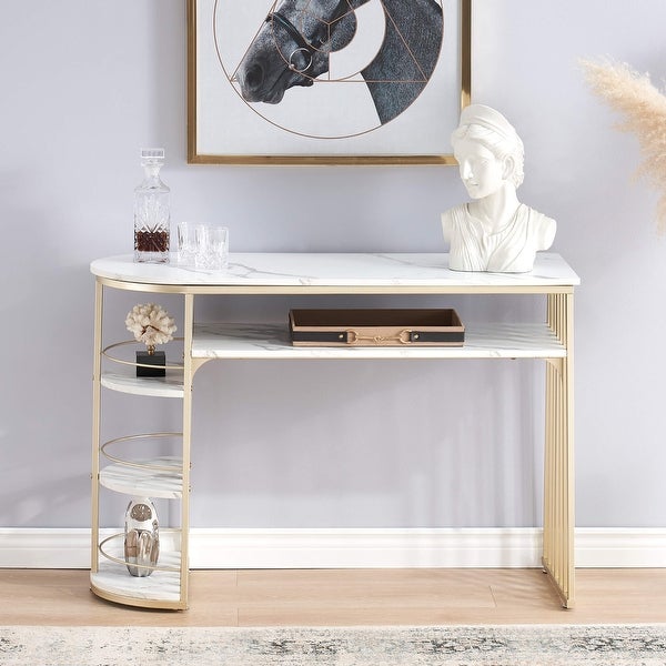 Ivinta Console Table with Storage， White Gold Entryway Table with Shelves， Gold Sofa Table for Living Room， Hallway