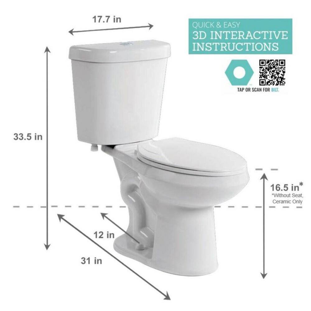 Glacier Bay 2-Piece 1.28 GPF High Efficiency Single Flush Elongated Toilet in White