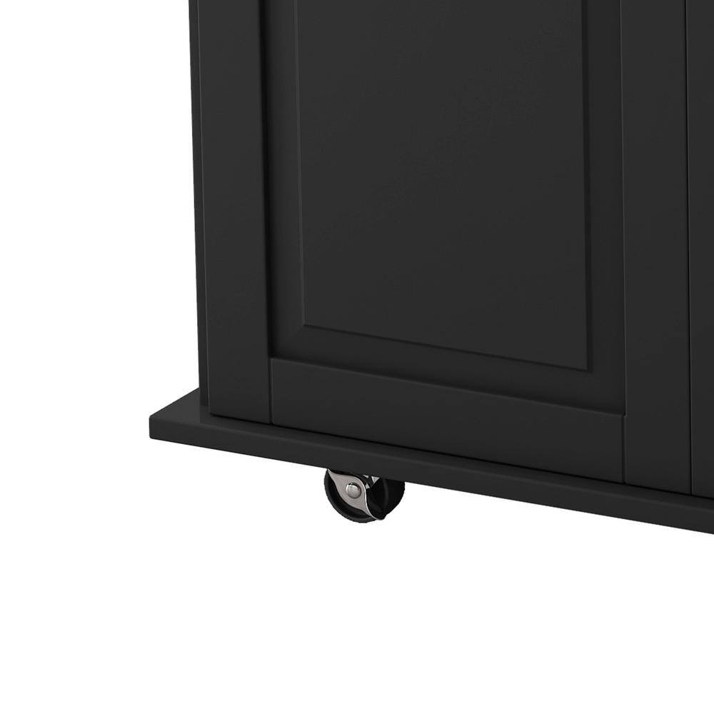 51.97 in. W Black Kitchen Island Cart with 2-Doors Cabinet and 3-Drawers with Spice Rack and Towel Rack KIBK-1181