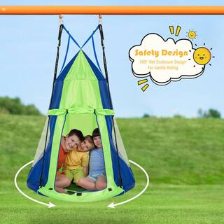 Gymax 40 in. Kids Hanging Chair Swing Tent Set Hammock Nest Pod Seat Green GYM04746