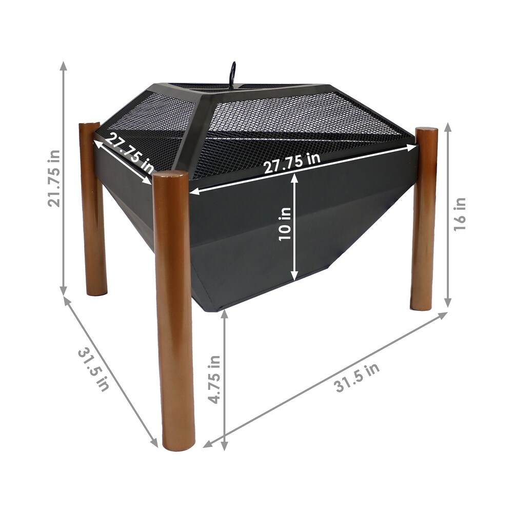 Sunnydaze Steel Outdoor Triangle Fire Pit and Side Table   31 Inch   N/A