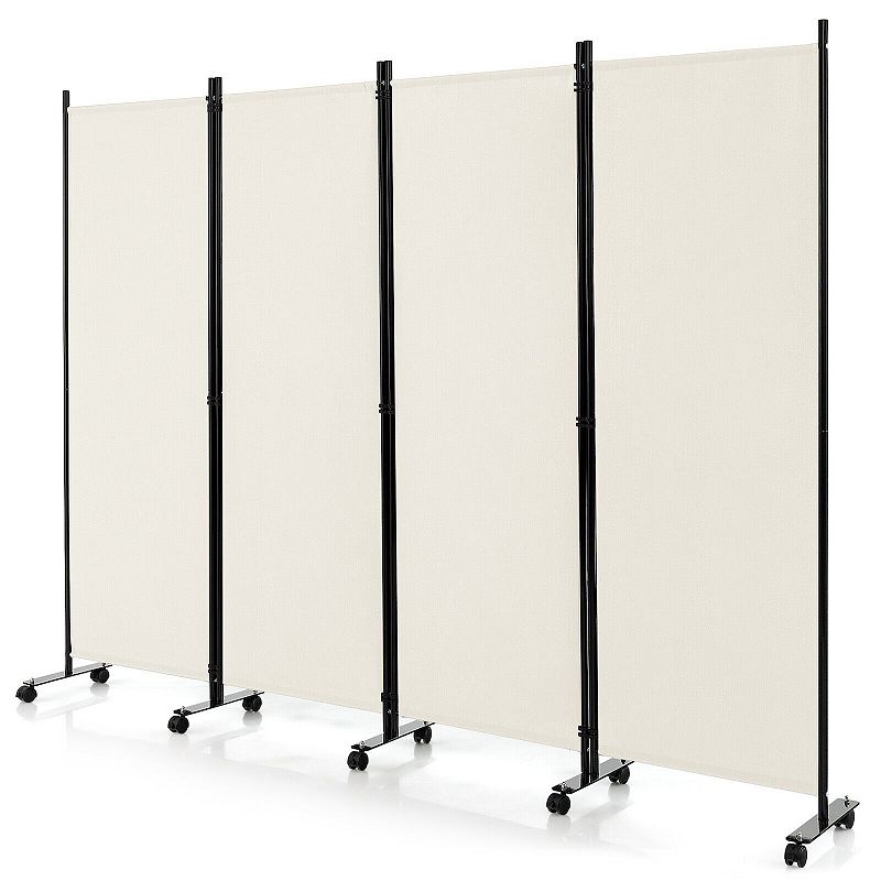 4-Panel Folding Room Divider 6 Feet Rolling Privacy Screen with Lockable Wheels