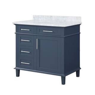 Home Decorators Collection Sonoma 36 in. W x 22 in. D x 34.50 in. H Bath Vanity in Midnight Blue with Carrara Marble Top Sonoma 36MB