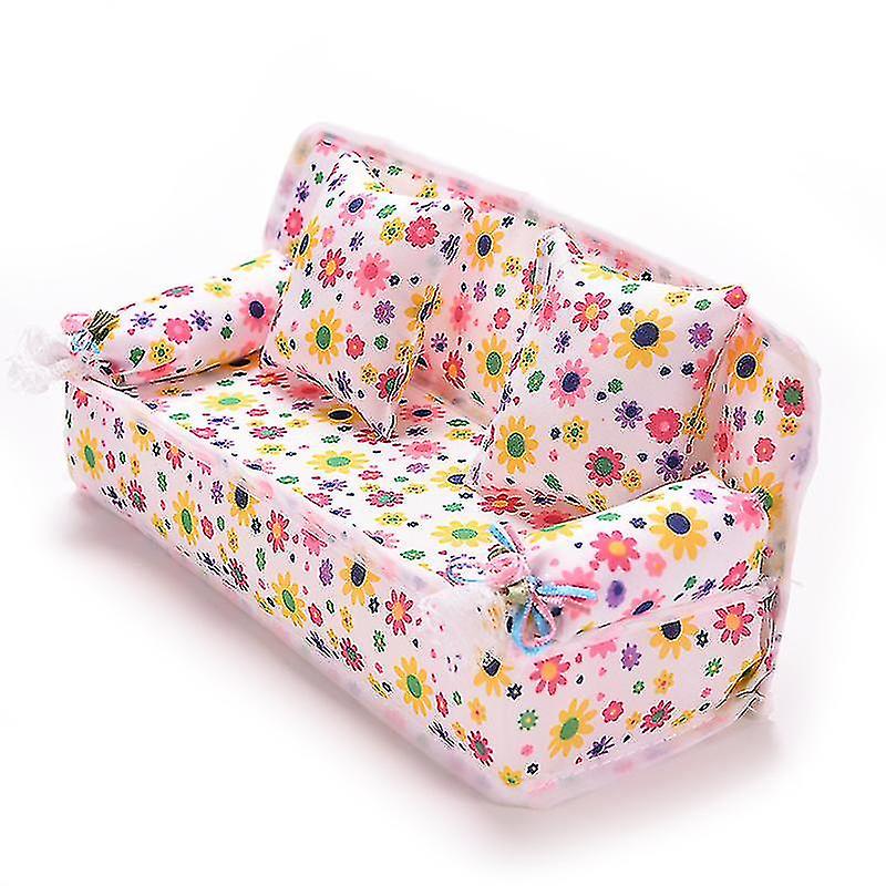 3 Pcs/set Sofa Couch 2 Cushions For Barbies Kids Dollhouse Furniture Printing High-quality