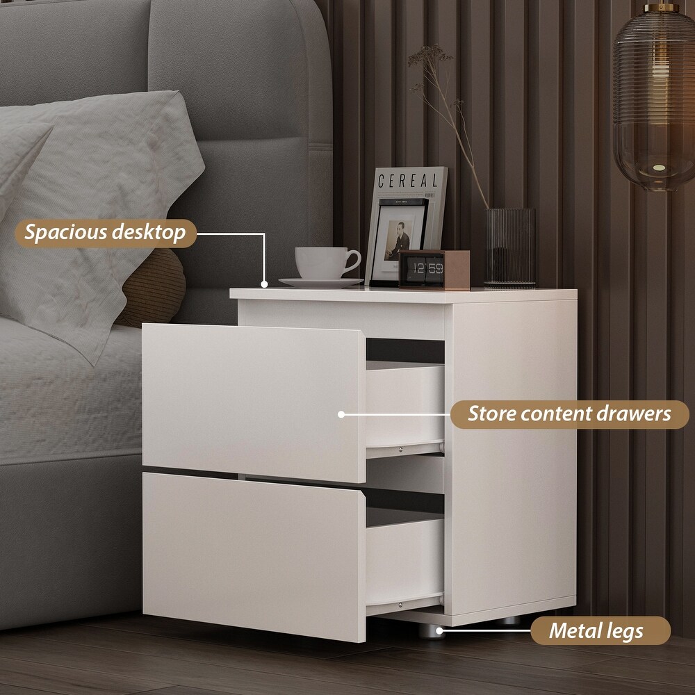 Nightstand Bedside Table Wood 2 Drawer End Table White/Brown