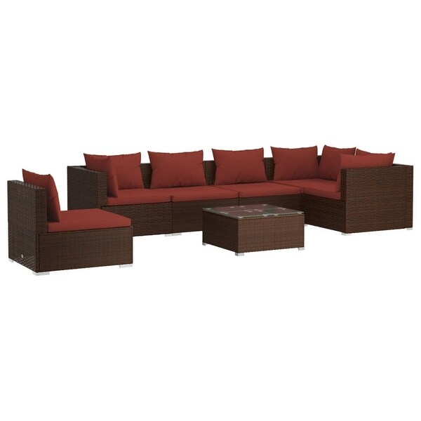 vidaXL Patio Lounge Set with Cushions Poly Rattan Brown