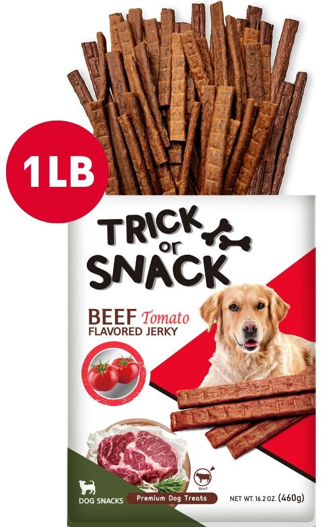 Trick or Snack Beef and Tomato Flavored Jerky Dog Treats， 1-lb bag