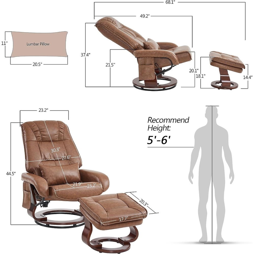 MCombo Swivel Recliners with Ottoman  Vibration Massage TV Chairs  Ergonomic Lounge Chair for Living Room  Faux Leather 4877