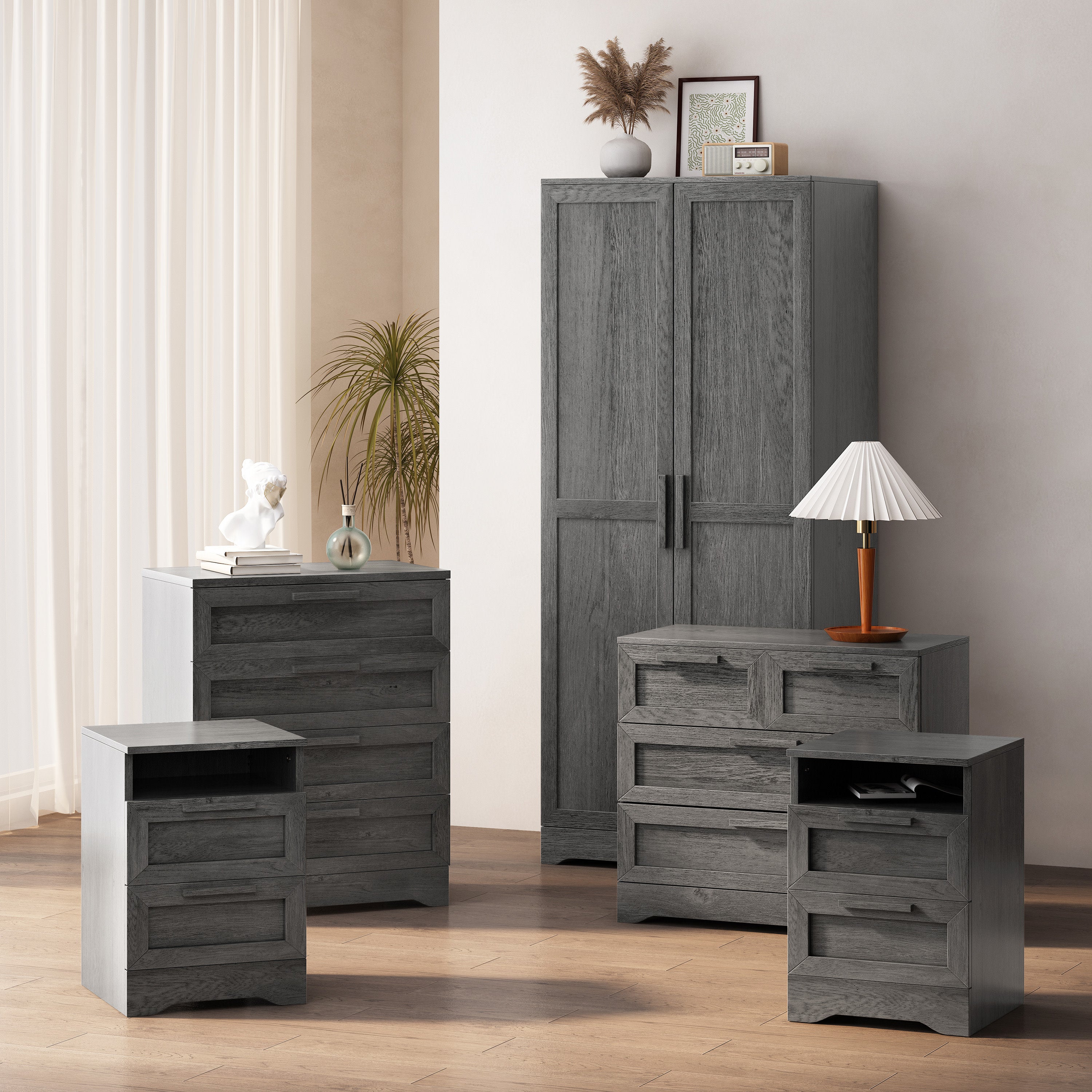 Broxon Rustic 5 Piece 2 Drawer Nightstand Bedroom Set