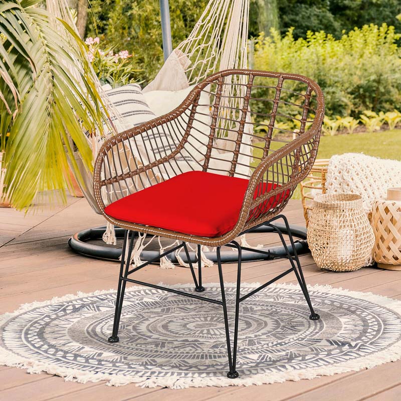 3 Pcs Patio Conversation Bistro Set Outdoor Rattan Furniture Set with Round Table & 2 Rattan Cushioned Armchairs