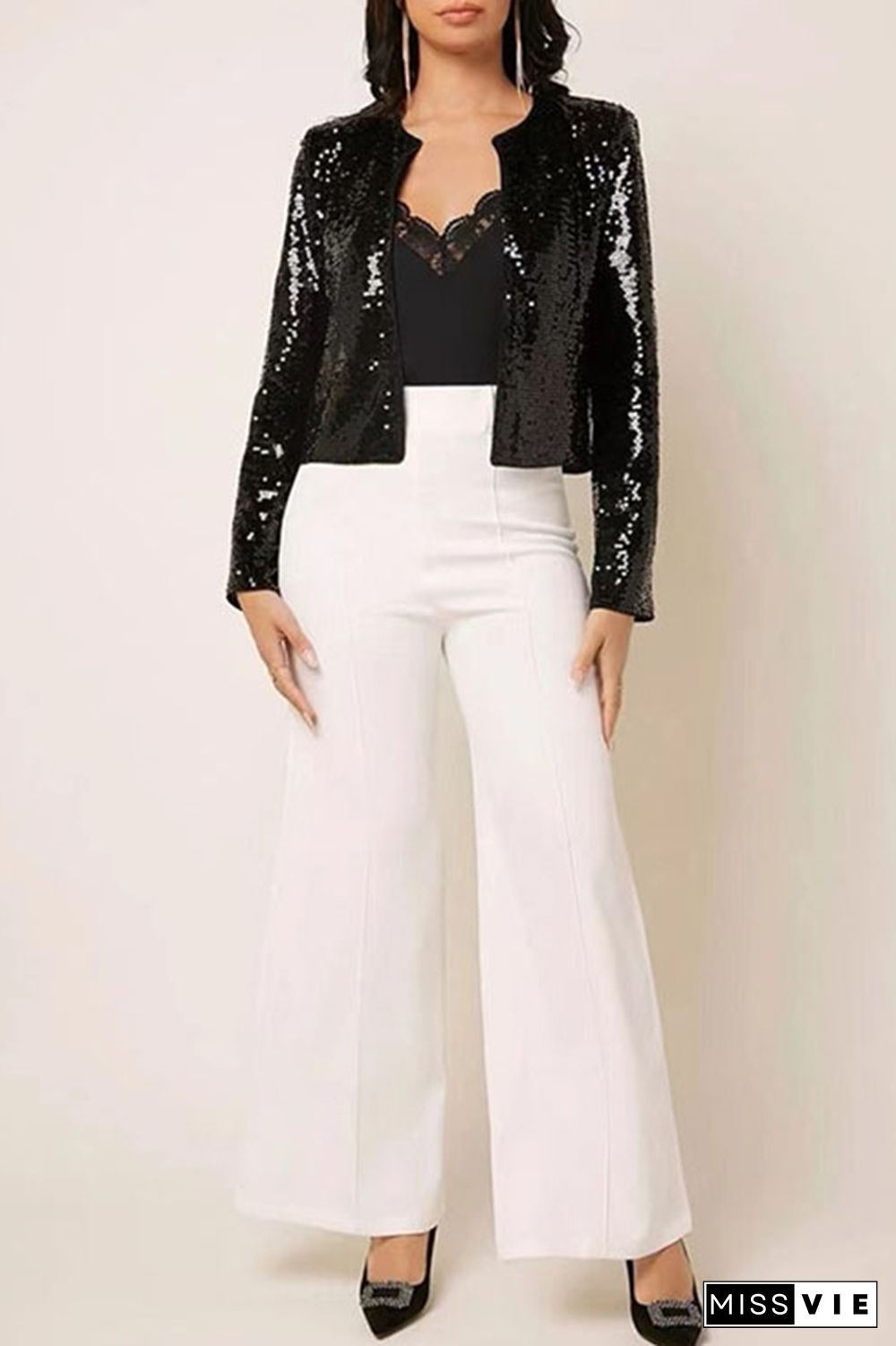 Plain Sequin Short Length Open Jackets