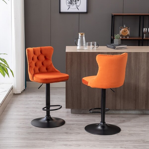 Modern Set of 2 Swivel Velvet Barstools