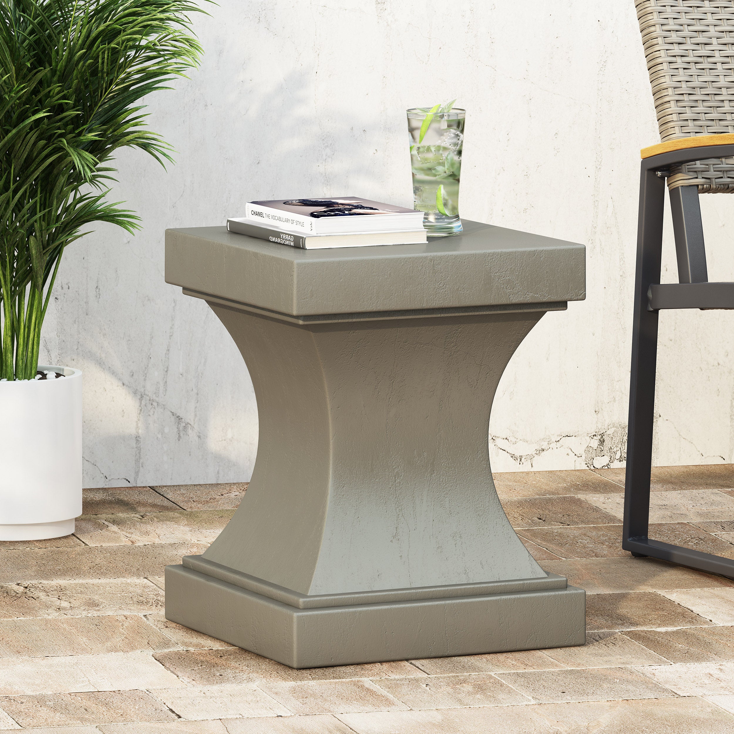 Atrass Outdoor Modern Lightweight Concrete Side Table