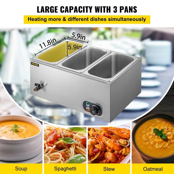 2-Pan Commercial Food Warmer， 1200W Electric Steam Table 15cm/6 in Deep