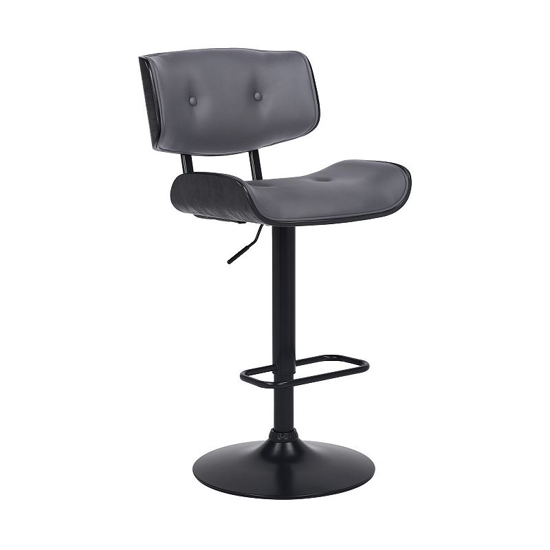 Bar Stool with Leatherette Button Tufted Back and Seat， Gray