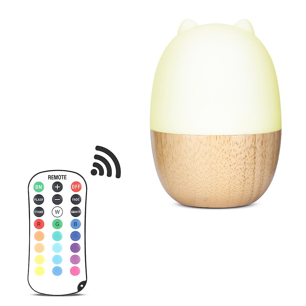 Wooden Colorful Baby Table Bedside Night Light with Remote Control for Bedrooms US Plug 110-220V