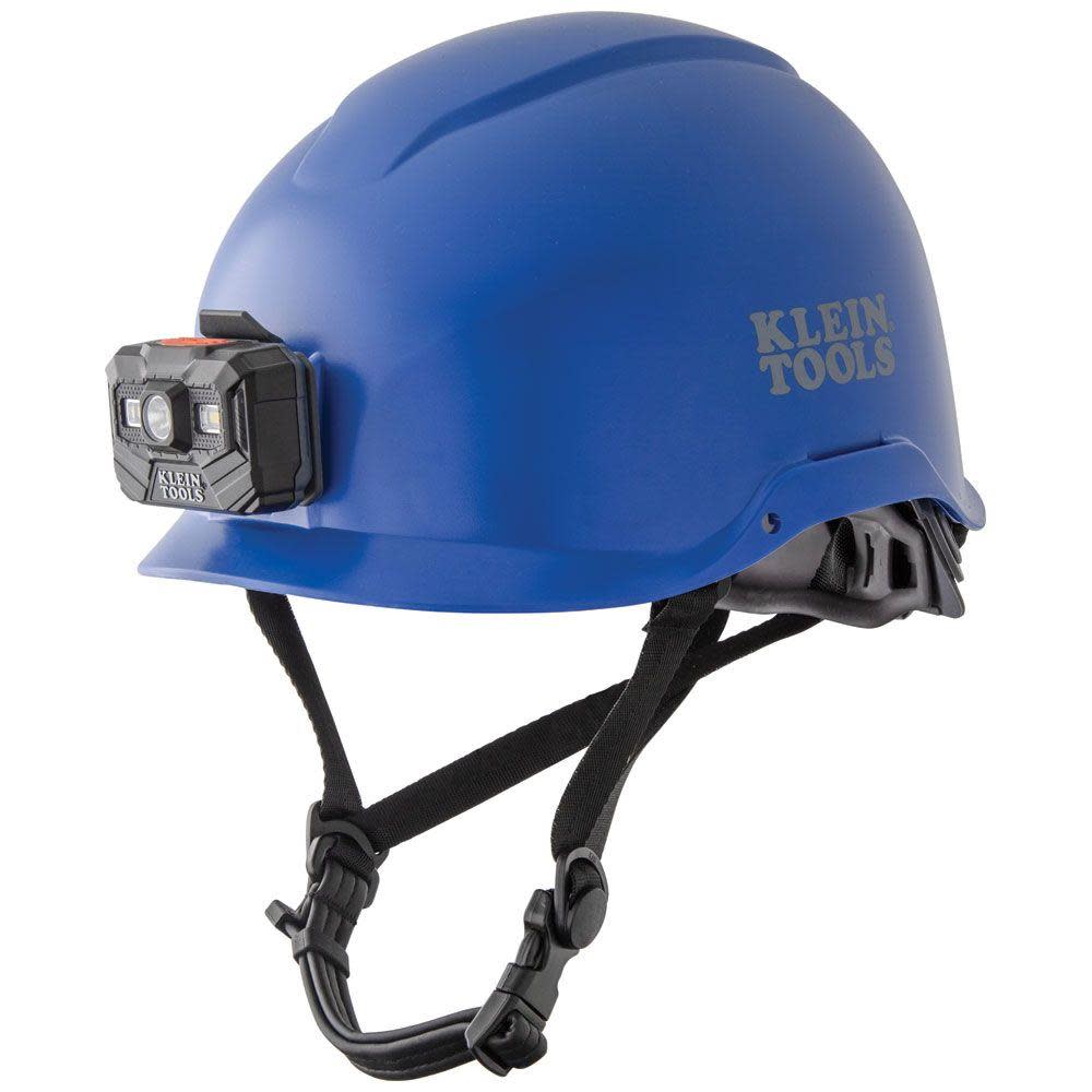 Klein Tools Safety Helmet Non-Vented-Class E with Rechargeable Headlamp Blue 60148 from Klein Tools