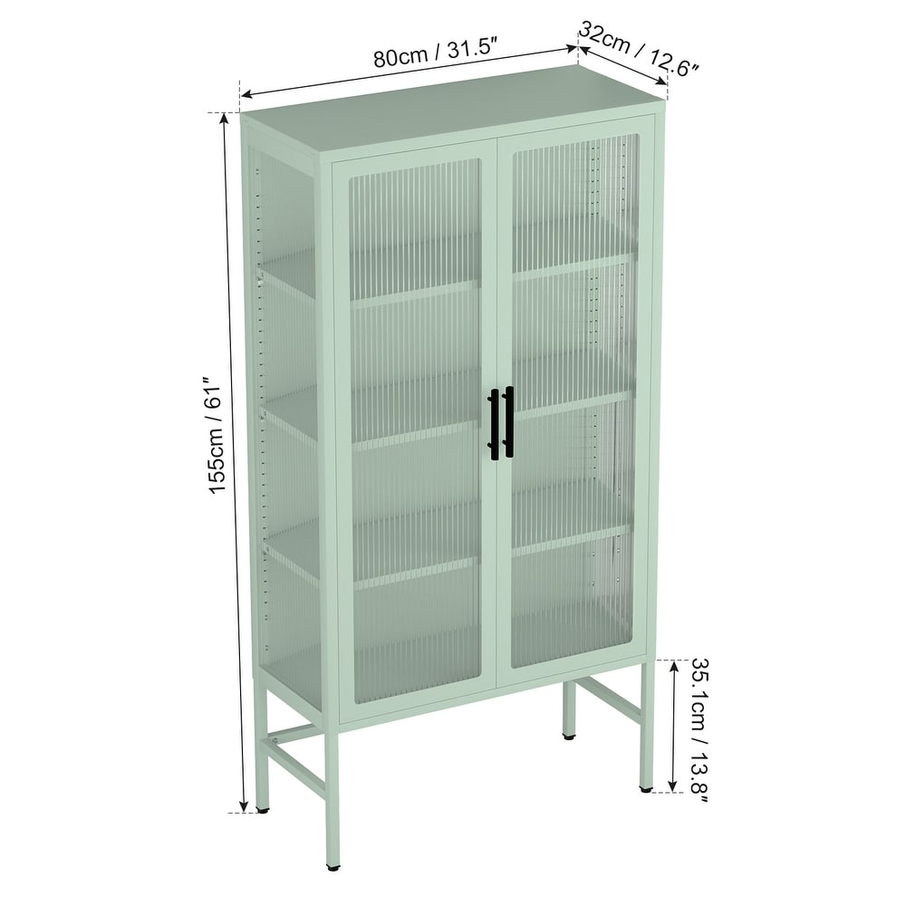 Double Glass Door Storage Cabinet with Adjustable Shelves and Feet Cold Rolled Steel Sideboard Furniture