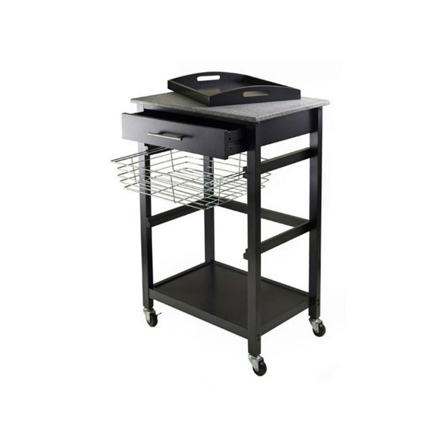 Winsome Wood Julia Granite Top Utility Kitchen Cart， Black Finish