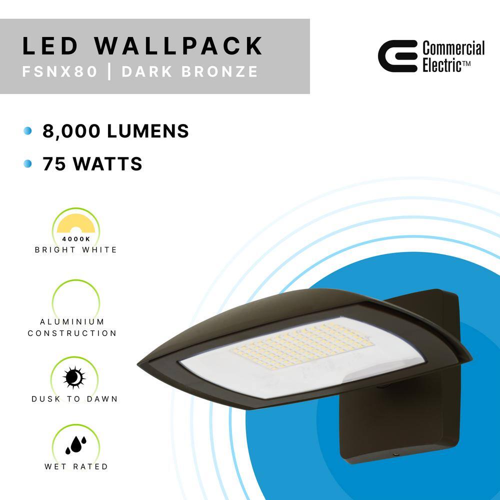 Commercial Electric 250W Equivalent Integrated LED Bronze Outdoor WallFlood Light 8000 Lumens FSNX80-PC-4K-BZ