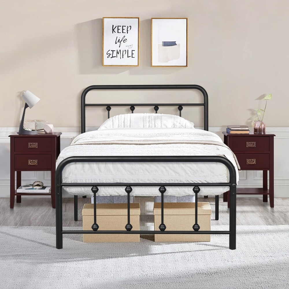 Taomika Bedroom Set Black Bed Frame and 2 Drawer Nightstand Set of 2