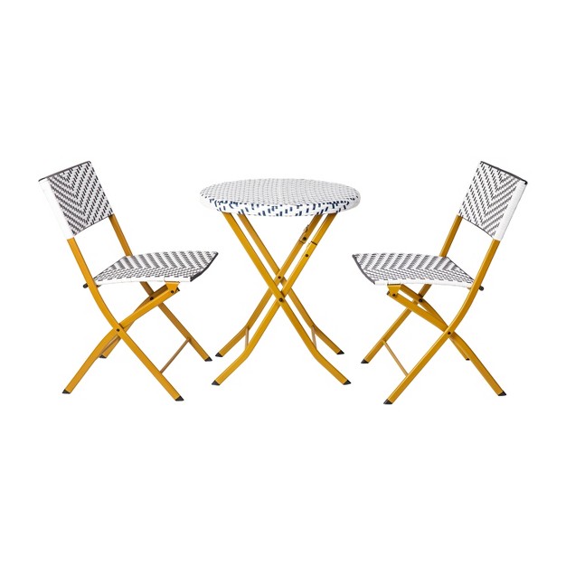 Flash Furniture Rouen Three Piece Folding French Bistro Set In Pe Rattan With Metal Frames For Indoor And Outdoor Use