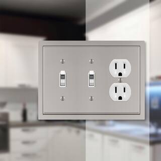 AMERELLE Averly 3 Gang 2-Toggle and 1-Duplex Metal Wall Plate - Satin Nickel 900TTDN